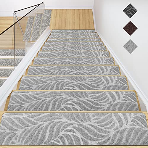 Gray Indoor Stair Treads Carpets - 15 Pack Non Slip Step Mats