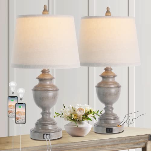 Gray Table Lamps Set of 2 with USB Port