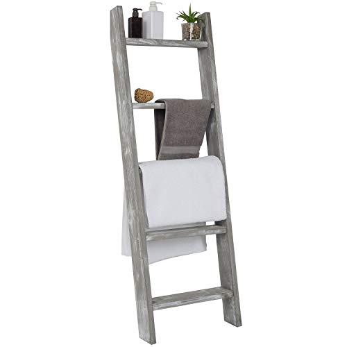 Gray Washed Wood Decorative Ladder Shelf