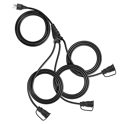 GREATIDE 25 ft Black Outdoor Extension Cord with 1 to 3 Splitter, UL Listed