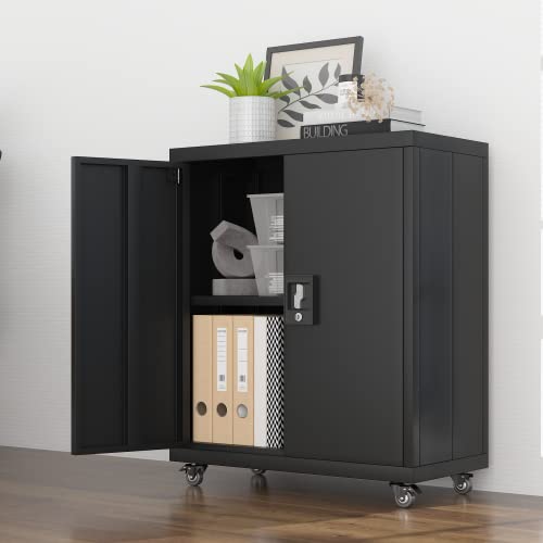 GREATMEET Metal Cabinet with Lock and Wheels