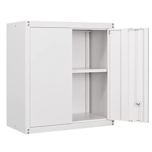 GREATMEET White Wall Mount Metal Storage Cabinet with Lock