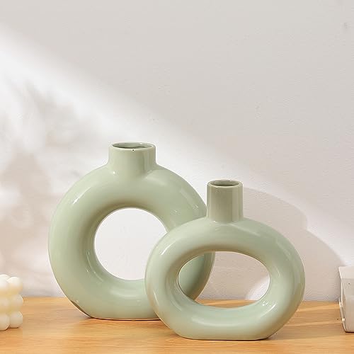 Green Ceramic Vases Set of 2