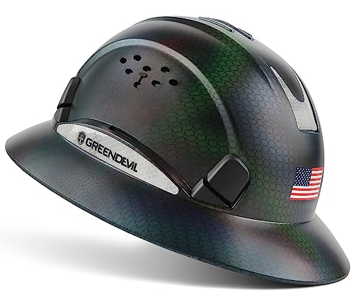 GREEN DEVIL Full Brim Hard Hat Vented Construction Safety Helmet