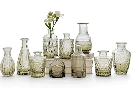 Vintage Green Glass Bud Vase Set – Bulk Wedding Decor & Centerpieces