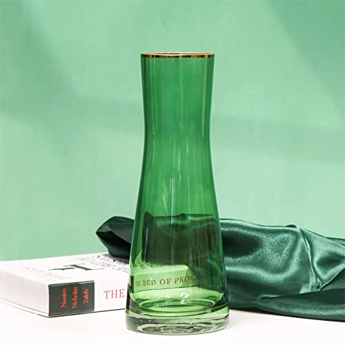Green Glass Flower Vase with Golden Rim