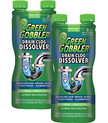 Green Gobbler Liquid Hair Drain Clog Remover & Cleaner - 2 Pack