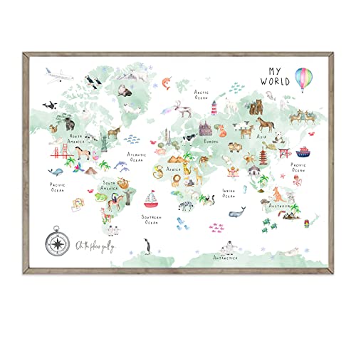 Green Kids World Map Wall Art
