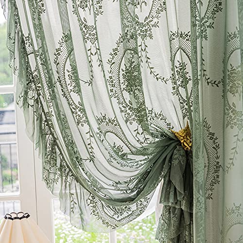 Green Lace Sheer Curtains with Scallop Ruffle Edge