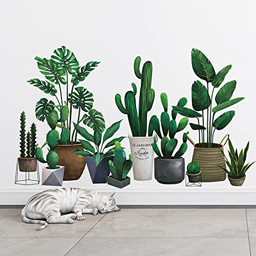 Green Pot Plants Leaves Wall Decals