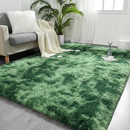 Green Shaggy Rug Fluffy Throw Carpets