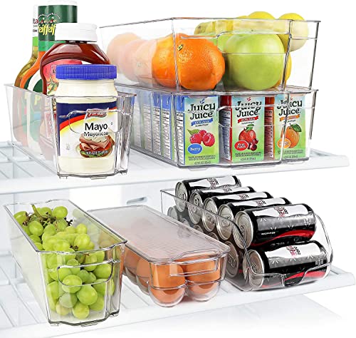 Greenco Refrigerator Organizer Bins, Fridge Organizer, Organizers and Storage Clear Bins with Durable Handles, Kitchen Organization, Shatterproof - Set of 6