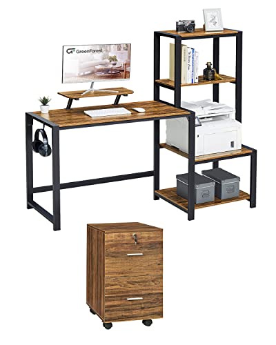 GreenForest Reversible Computer Desk with Storage and File Cabinet