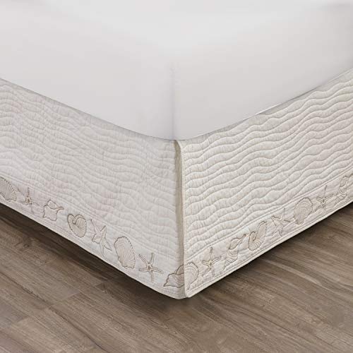 Coastal Seashell Embroidered Quilted Bed Skirt, Ivory, Twin" by Greenland Home