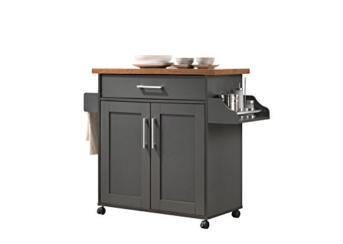 Grey Kitchen Island with Spice and Towel Rack
