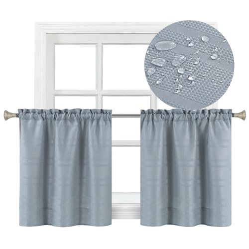 Grey Waffle Bathroom Window Curtains