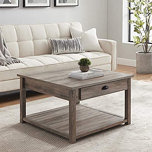 Grey Wash Coffee Table with Storage Shelf