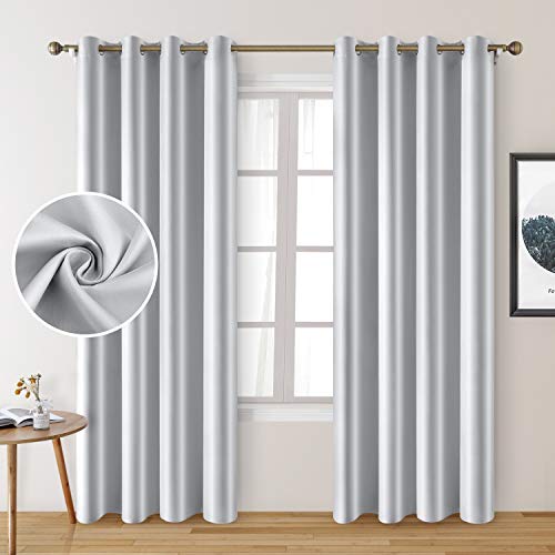 Greyish White Silk Blackout Curtains