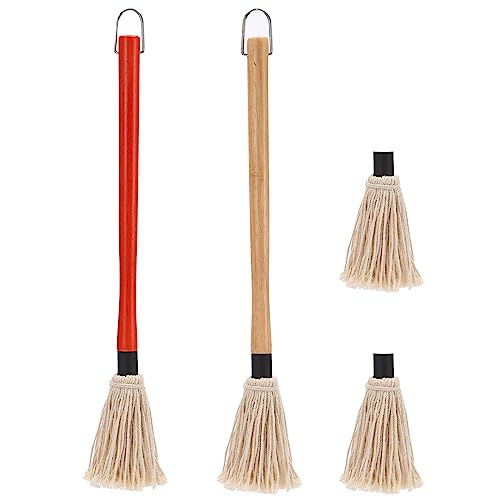 Grill Basting Mop with Wooden Long Handle and 2 Extra Replacement Brushes