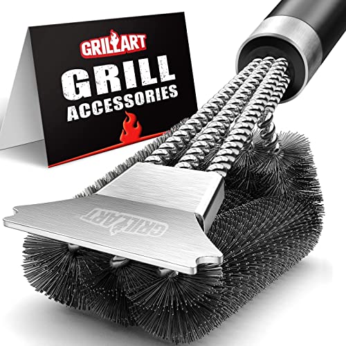 GRILLART Deluxe Handle BBQ Grill Brush & Scraper for Gas and Charcoal Grills