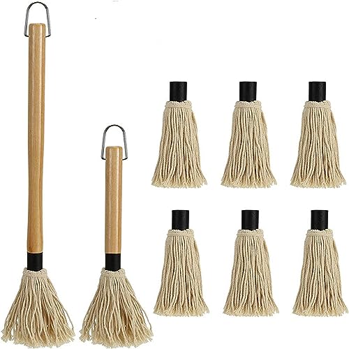12 BBQ Basting Mops for Roasting or Grilling, Apply Barbeque Sauce, Marinade or Glazing, Cotton Fiber Head and Natural Hardwood Handle, Dish Mop