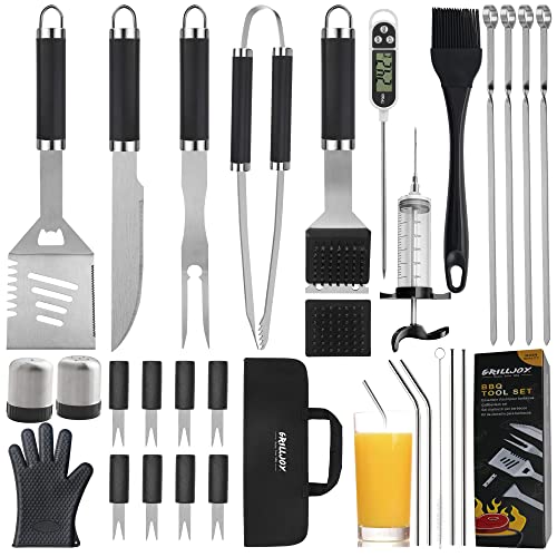 Grilling Accessories BBQ Tools Set 20 PCS Stainless Steel Grill Kit with  Case Spatula Tong Fork Silicone Basting Brush Thermometer Corn Holders  Premium Grill Utensils Set for Dad Men Birthday Gifts 