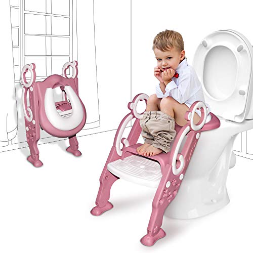 GrowthPic Toddler Toilet Seat with Step Stool for Potty Training (Pink)