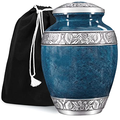 Handcrafted Blue Aluminum Cremation Urn for Adult Human Ashes