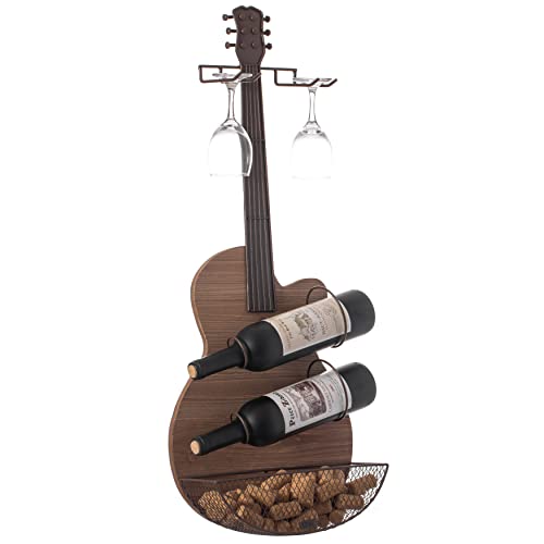 Guitar Shaped Wine Rack Holder with Cork Holder