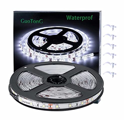 GUOTONG 16.4ft/5m Waterproof White LED Strip Lights