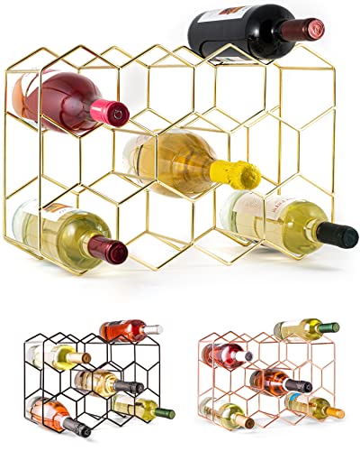 Modern Gold Metal 14-Bottle Freestanding Wine Rack