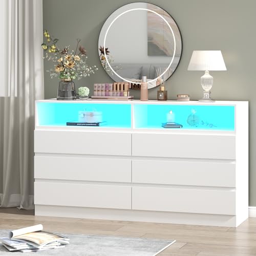 Gyfimoie 6 Drawer Dresser with Power Outlet and LED Light