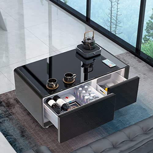 Gynsseh Modern Smart Coffee Table with Built-in Fridge & Wireless Charger