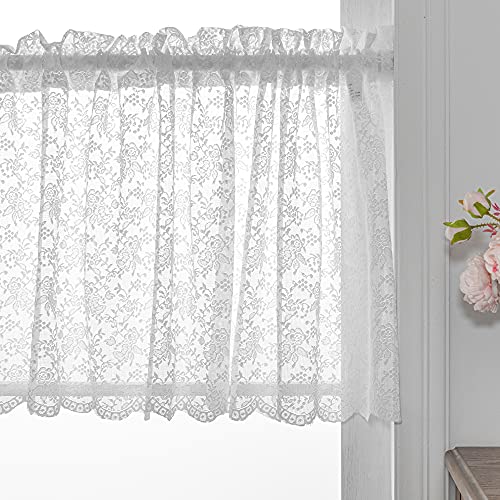 Vintage White Floral Lace Sheer Window Curtain Valance - 52x18 inch