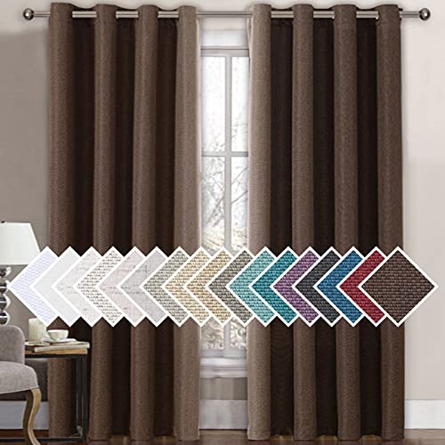 H.VERSAILTEX Linen Blackout Curtain 84 Inches Long - Cocoa Brown
