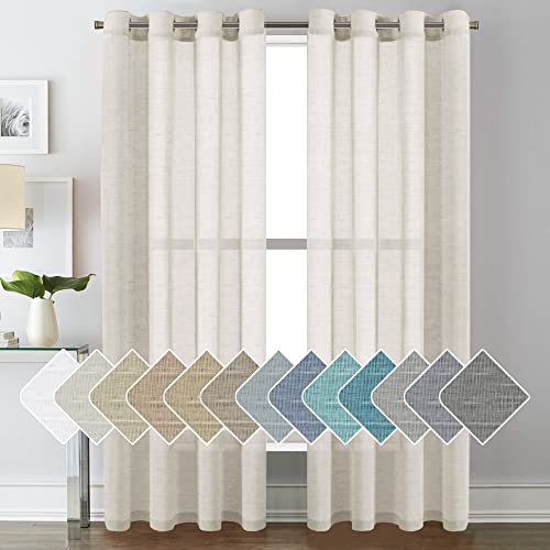 H.VERSAILTEX Natural Blended Sheer Curtains 84 inch Length 2 Panels Set
