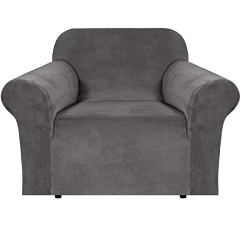 Velvet Armchair Cover Crafted from Thick Rich Velour, Gray, Chair 31"-49"