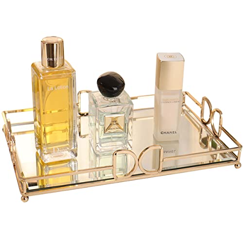 HAIGOUER Gold Mirror Tray - Elegant Makeup Storage Solution