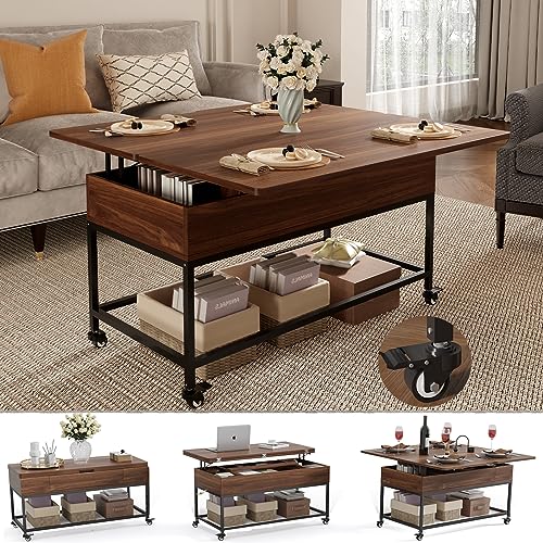 HAIOOU Lift Top Coffee Table with Folding Storage and Metal Frame