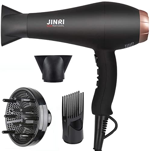 1875W JINRI Hair Dryer with Ionic Technology and Multiple Styling Accessories