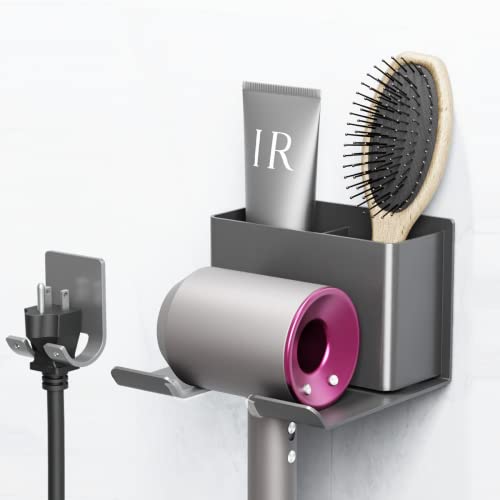Hair Dryer Holder with Caddy and Plug Hook