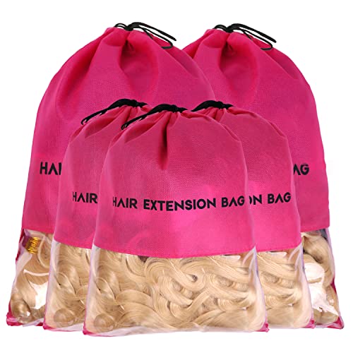 Hair Extension Storage Bag - Pink Non-Woven Wig Storage with Drawstring