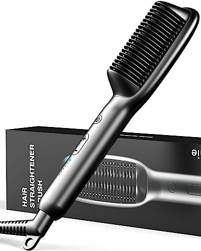 Hair Straightener Brush, Heated Straightening Brush for Smooth, Anti Frizz Hair
