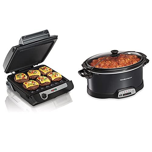 Hamilton Beach 4-in-1 Indoor Grill & Electric Griddle Combo with Bacon Cooker and Portable 7-Quart Programmable Slow Cooker