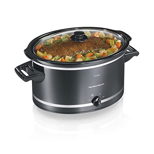 Hamilton Beach 8-Quart Slow Cooker with Built-In Lid Rest, 3 Cooking Settings - Black