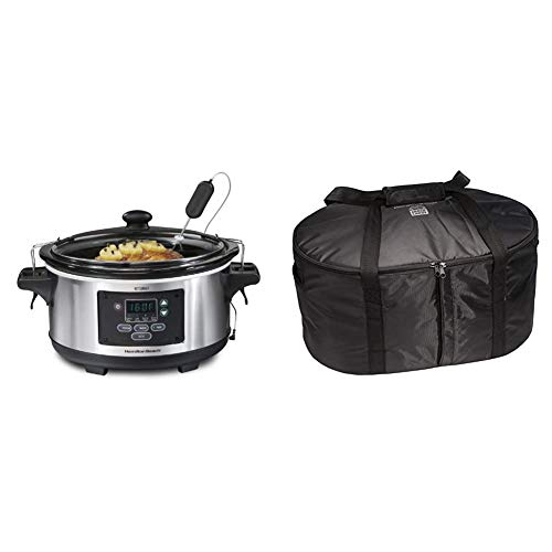 West Bend 87905 Slow Cooker Large Capacity Non-stick Variable Temperature  Control Includes Travel Lid and Thermal Carrying Case, 5-Quart, Silver