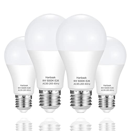 Hanbaak E26 Daylight White LED Bulb 9W 4-Pack