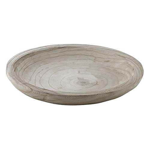 Hand Carved Paulownia Wood Serving Bowl, Grey, Large