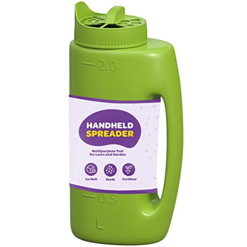 Handheld Spreader (2 Liters) - Multi-Purpose Seed and Salt Spreader with Adjustable Dial