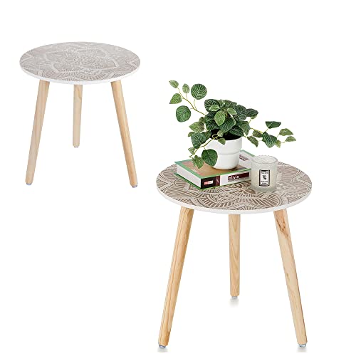 Hanobe Small Round Side Tables: Boho End Tables for Living Room Set